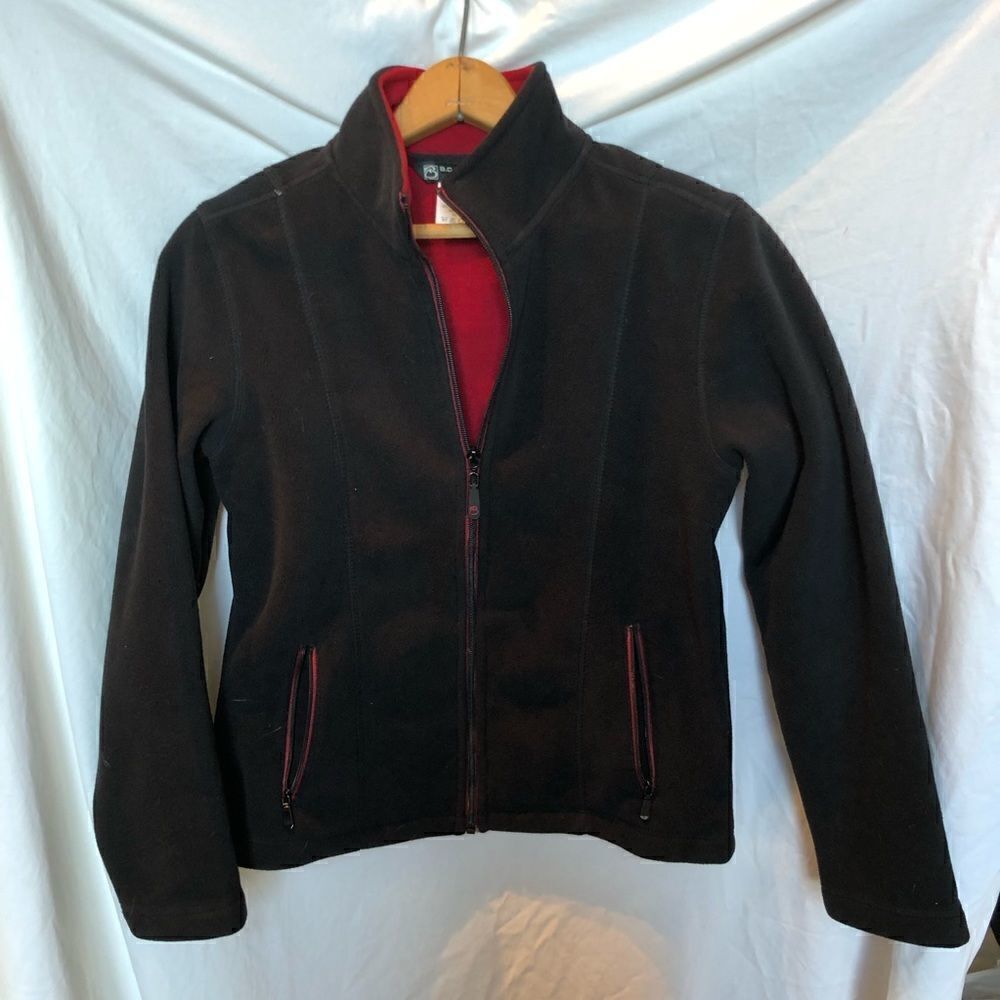 B. C. Clothing Light fleece jacket Black with red accent Petite Small